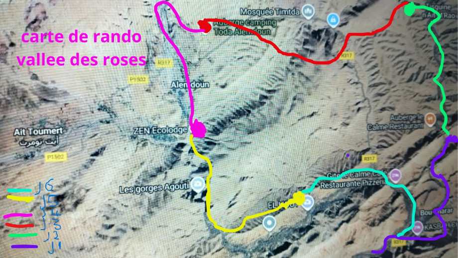 mapa trekking de la valle des las rosas